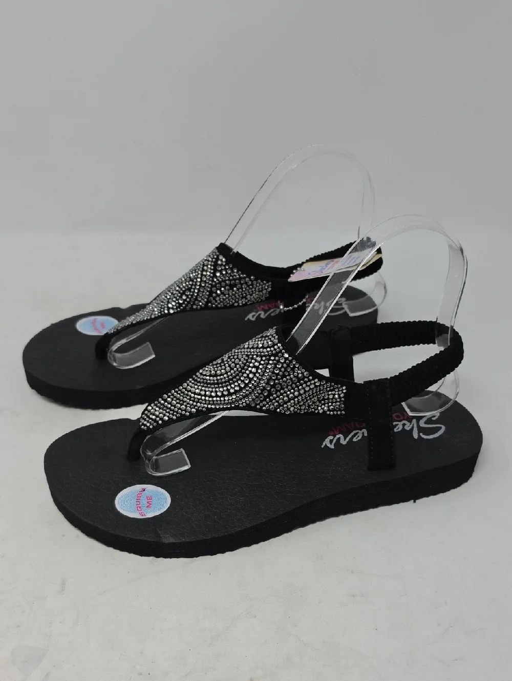 Skechers Black Rhinestone Slingback Thong Sandals Size 8